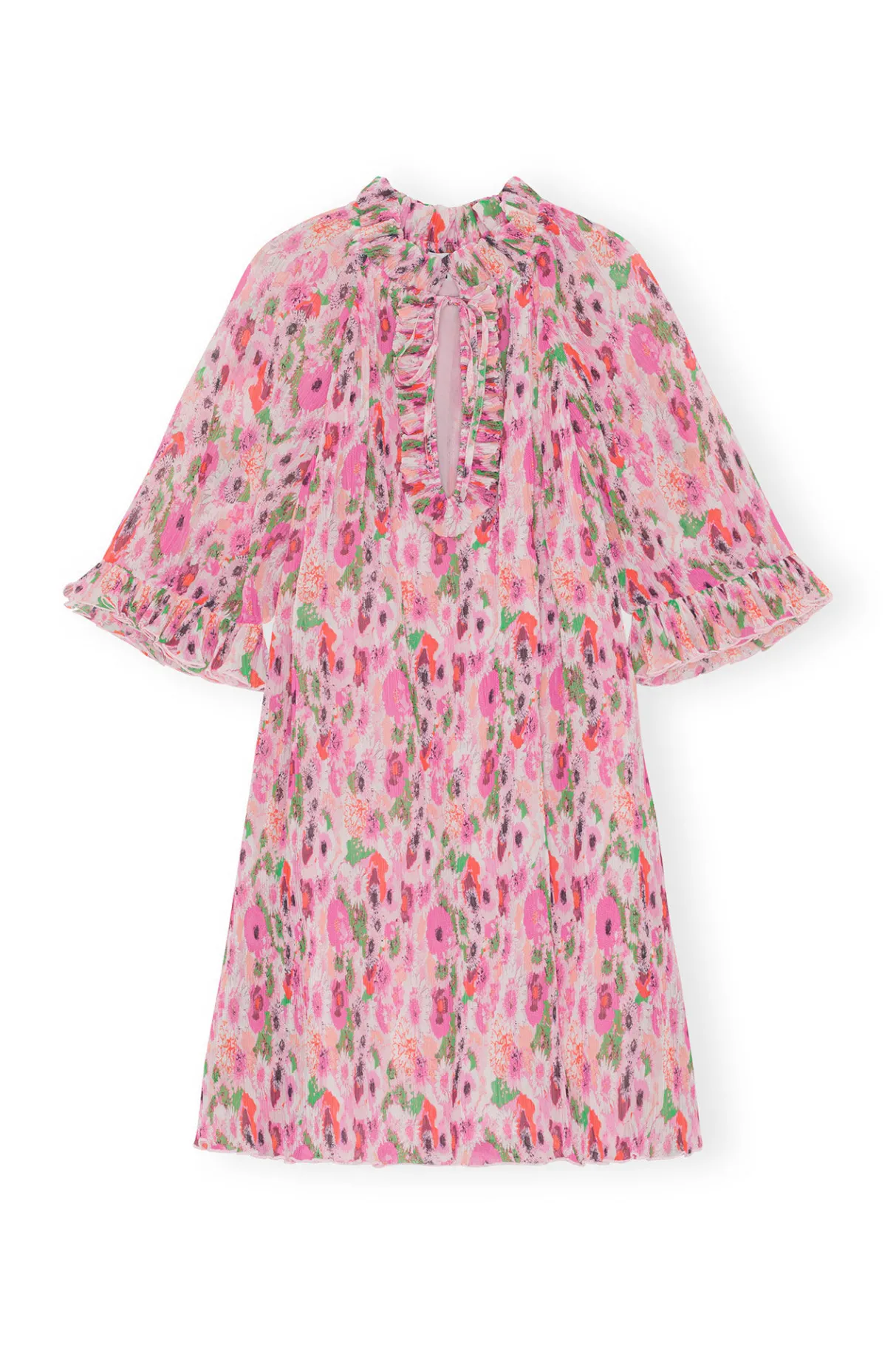 Store GANNI Pleated Georgette Ruffle Mini Dress Sugar Plum