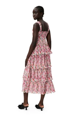 Store GANNI Pleated Georgette Smock Midi Dress Sugar Plum