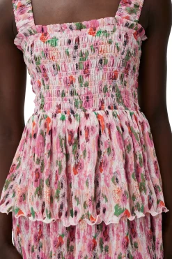 Store GANNI Pleated Georgette Smock Midi Dress Sugar Plum