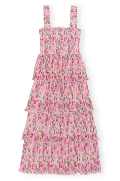 Store GANNI Pleated Georgette Smock Midi Dress Sugar Plum