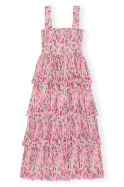 Store GANNI Pleated Georgette Smock Midi Dress Sugar Plum