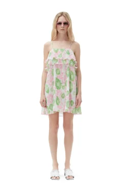 Flash Sale GANNI Pleated Georgette Strap Mini Dress Pink Tulle