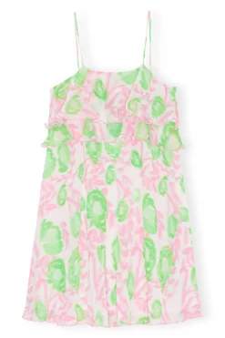 Flash Sale GANNI Pleated Georgette Strap Mini Dress Pink Tulle