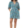 Shop GANNI Pleated Georgette V-Neck Mini Dress Floral Azure Blue