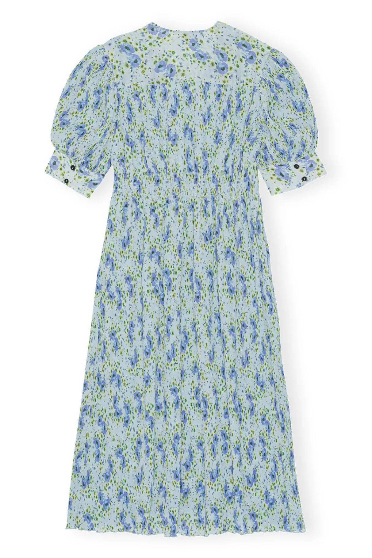 Best Sale GANNI Pleated Georgette V-Neck Smock Midi Dress Ice Water
