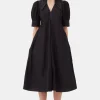 Hot GANNI Poplin Midi Dress Black