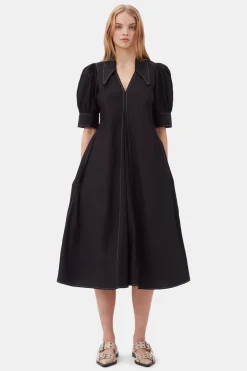 Hot GANNI Poplin Midi Dress Black