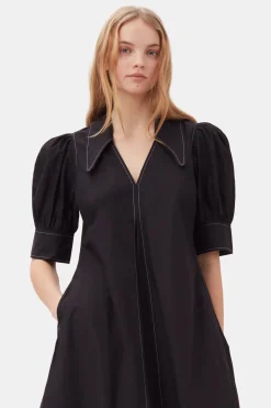 Hot GANNI Poplin Midi Dress Black