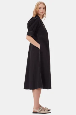 Hot GANNI Poplin Midi Dress Black