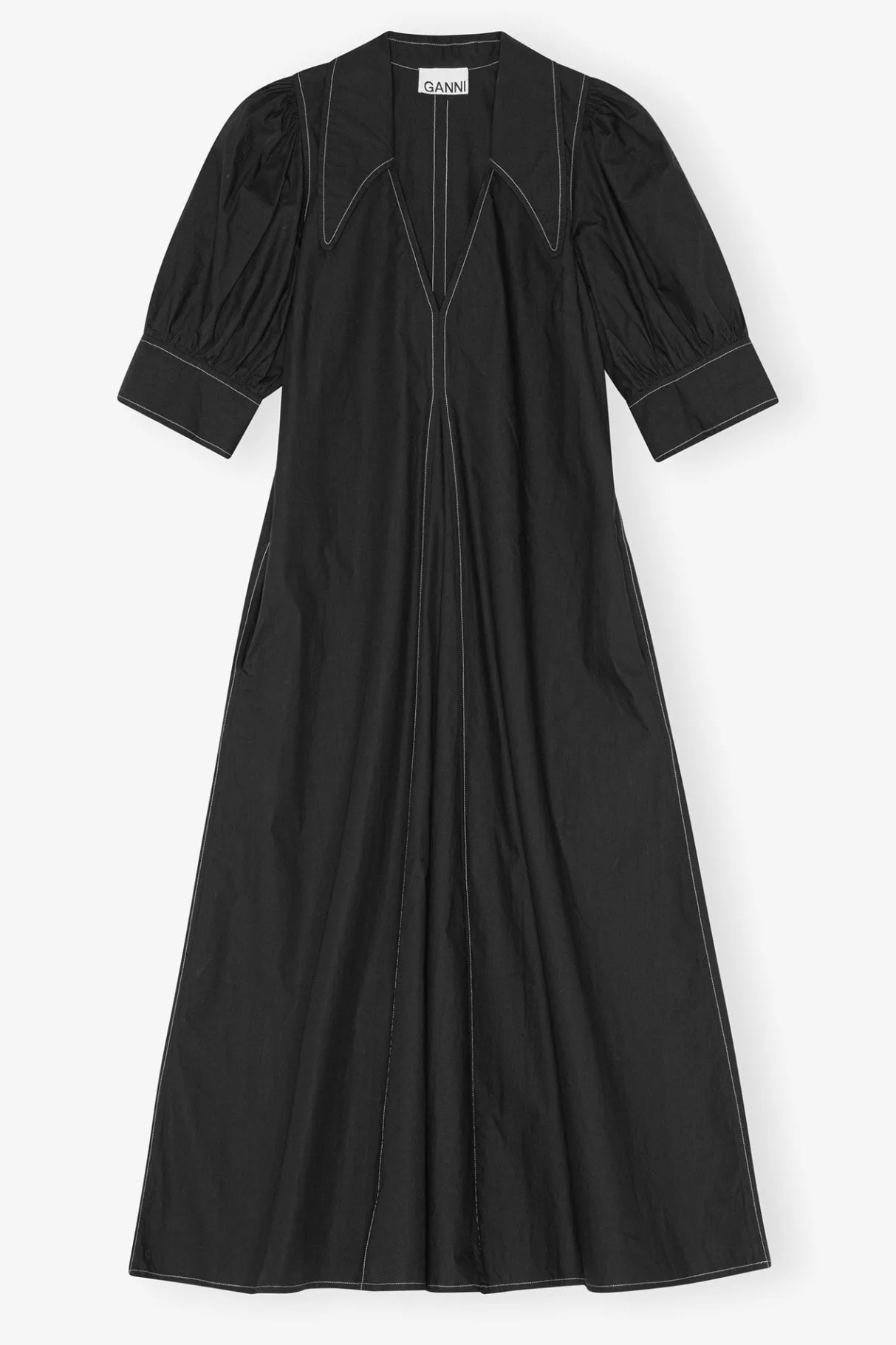 Hot GANNI Poplin Midi Dress Black