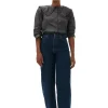 Outlet GANNI Printed Cotton Frill Collar Shirt Volcanic Ash