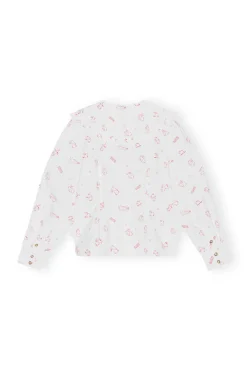 Outlet GANNI Printed Cotton Frill Collar Shirt Seedpearl