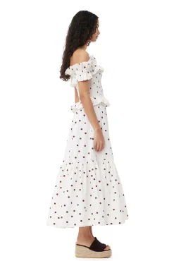 Best Sale GANNI Printed Cotton Off-Shoulder Smock Top Egret