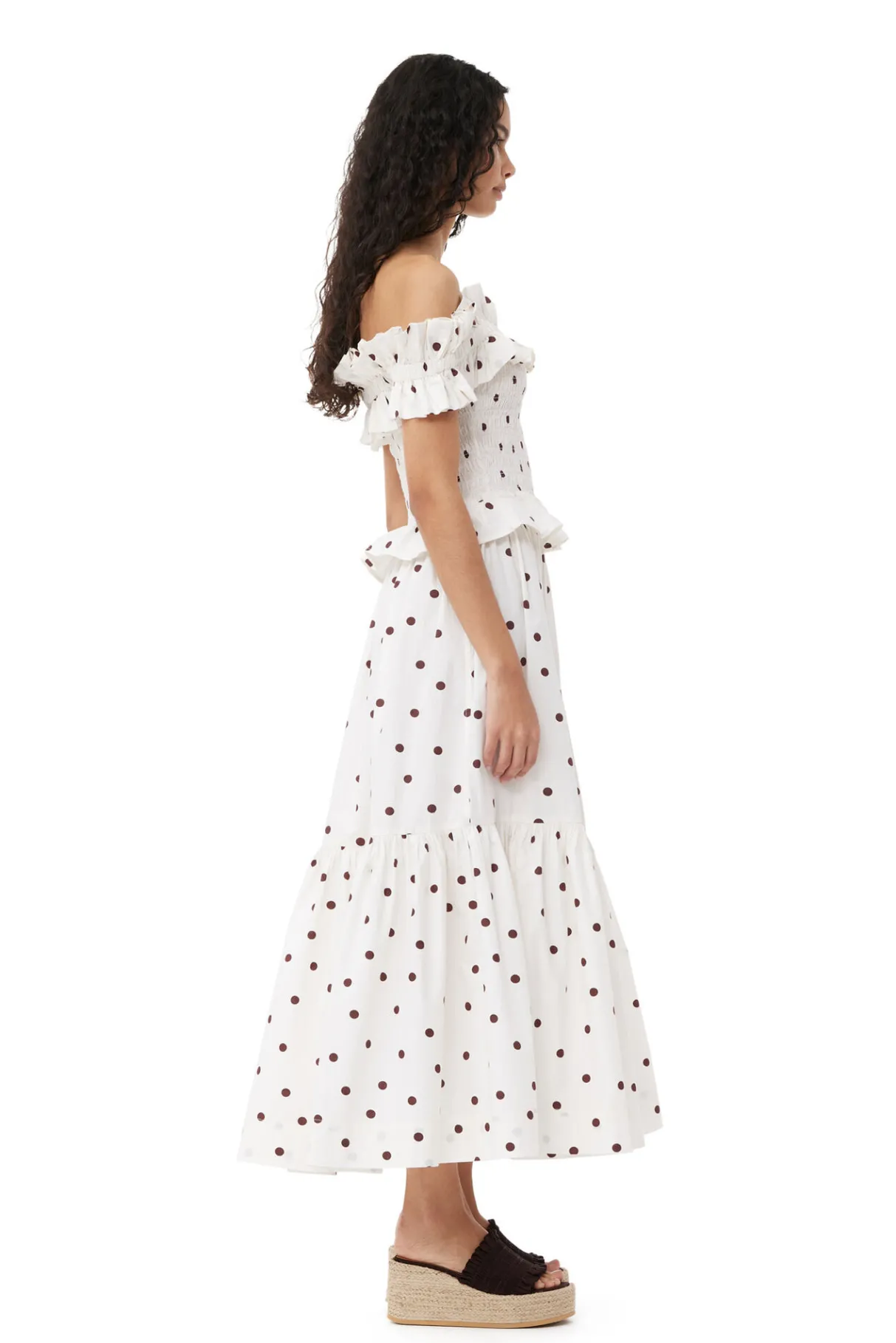 Best Sale GANNI Printed Cotton Off-Shoulder Smock Top Egret