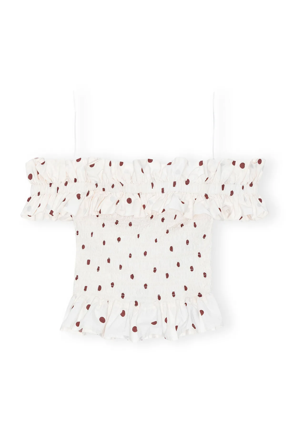 Best Sale GANNI Printed Cotton Off-Shoulder Smock Top Egret