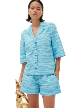 Sale GANNI Printed Cotton Shirt Ethereal Blue