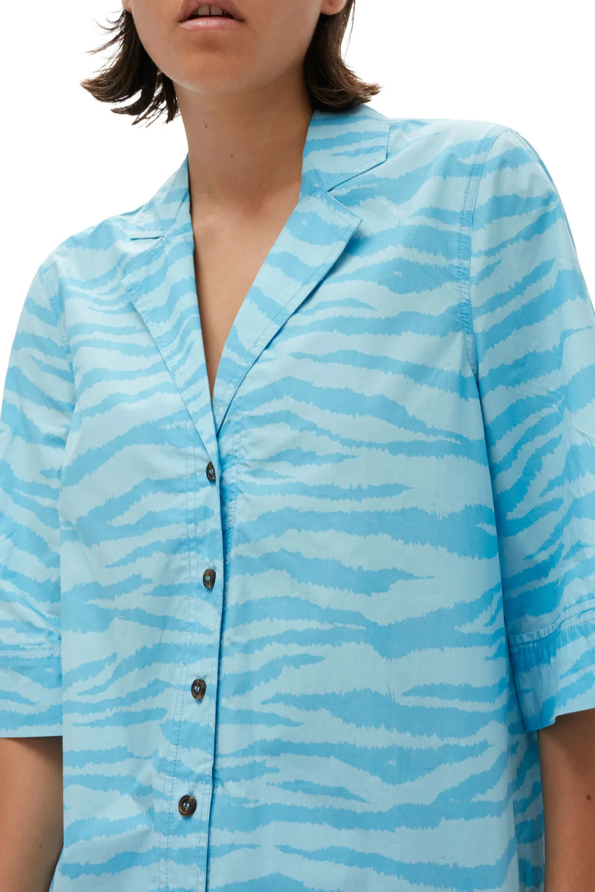 Sale GANNI Printed Cotton Shirt Ethereal Blue