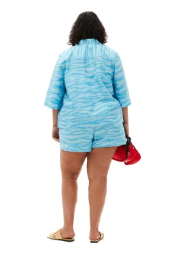 Sale GANNI Printed Cotton Shirt Ethereal Blue