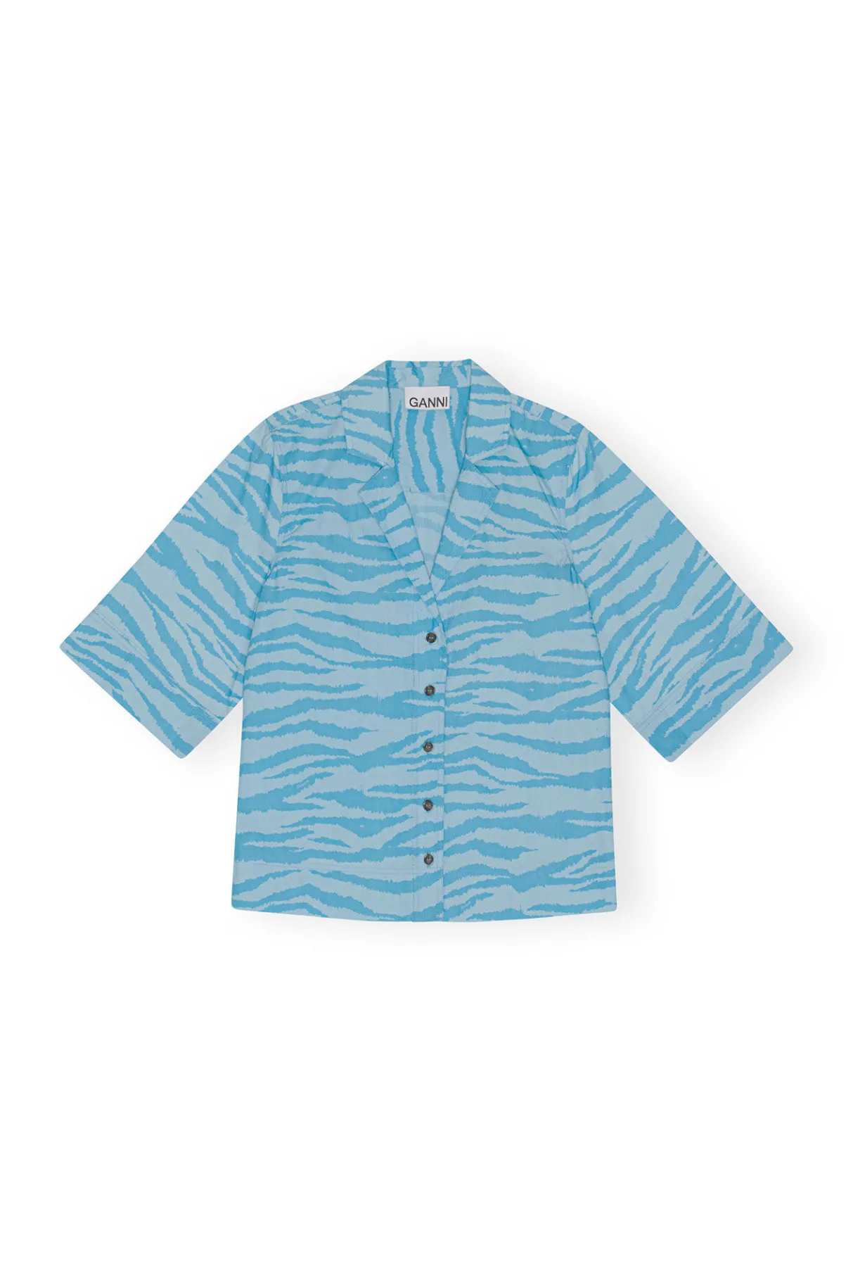 Sale GANNI Printed Cotton Shirt Ethereal Blue