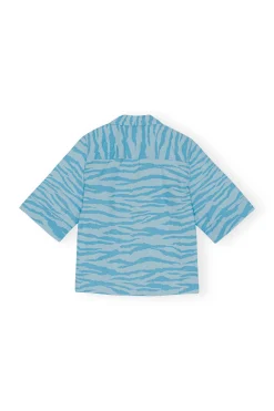 Sale GANNI Printed Cotton Shirt Ethereal Blue