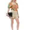Best Sale GANNI Printed Crepe Button Down Blouse Vibrant Orange