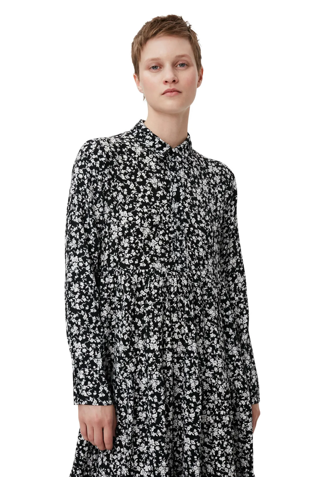 Best Sale GANNI Printed Crepe Layer Dress Black