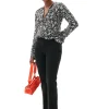 Discount GANNI Printed Crepe O-Neck Blouse Black
