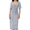 Hot GANNI Printed Crepe U-Neck Midi Dress Heather