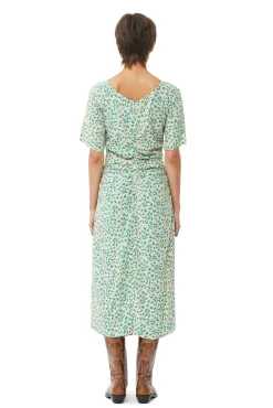 Outlet GANNI Printed Crepe U-Neck Midi Dress Tapioca