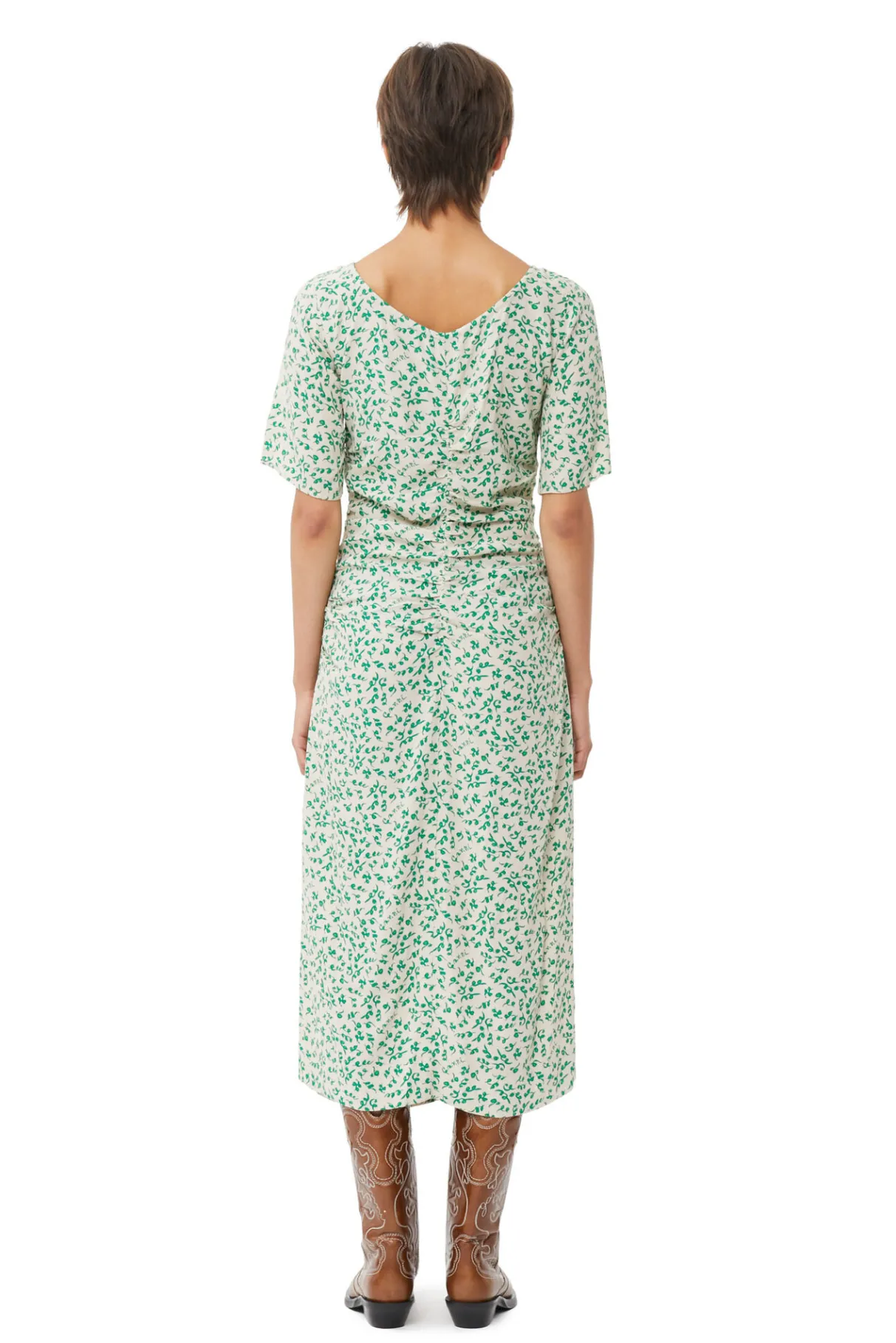 Outlet GANNI Printed Crepe U-Neck Midi Dress Tapioca