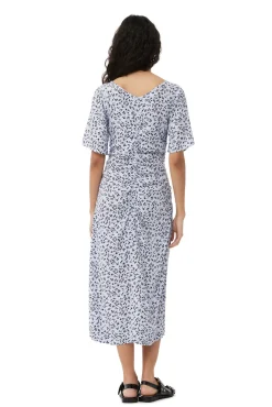 Hot GANNI Printed Crepe U-Neck Midi Dress Heather