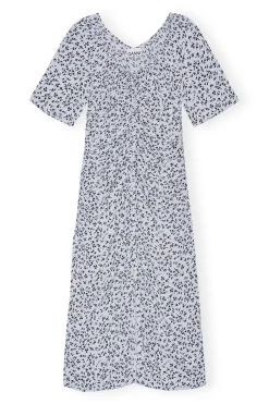 Hot GANNI Printed Crepe U-Neck Midi Dress Heather