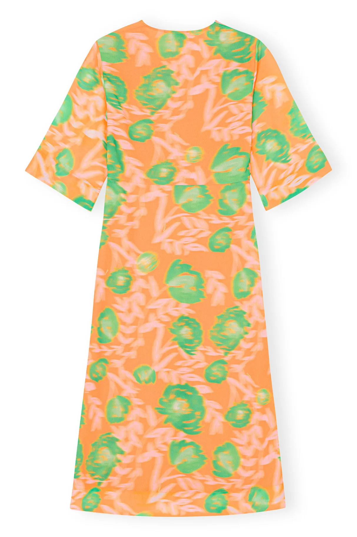 Online GANNI Printed Crepe V-Neck Dress Vibrant Orange