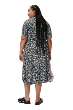 Online GANNI Printed Crepe Wrap Dress Black