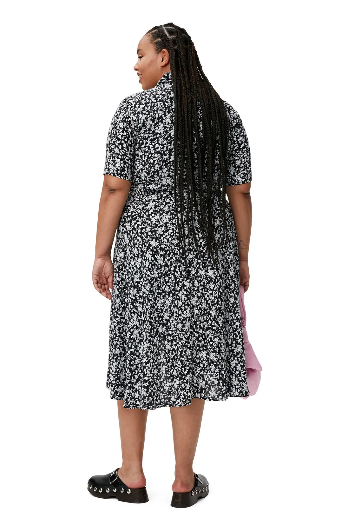 Online GANNI Printed Crepe Wrap Dress Black