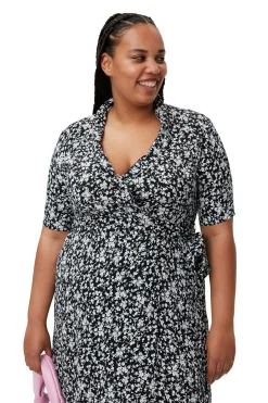 Online GANNI Printed Crepe Wrap Dress Black
