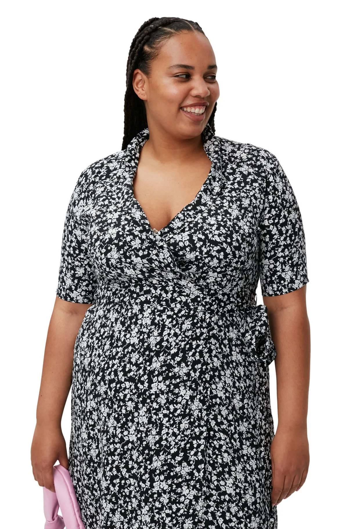 Online GANNI Printed Crepe Wrap Dress Black