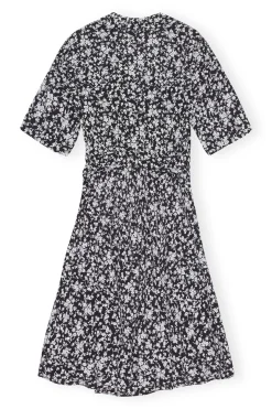 Online GANNI Printed Crepe Wrap Dress Black