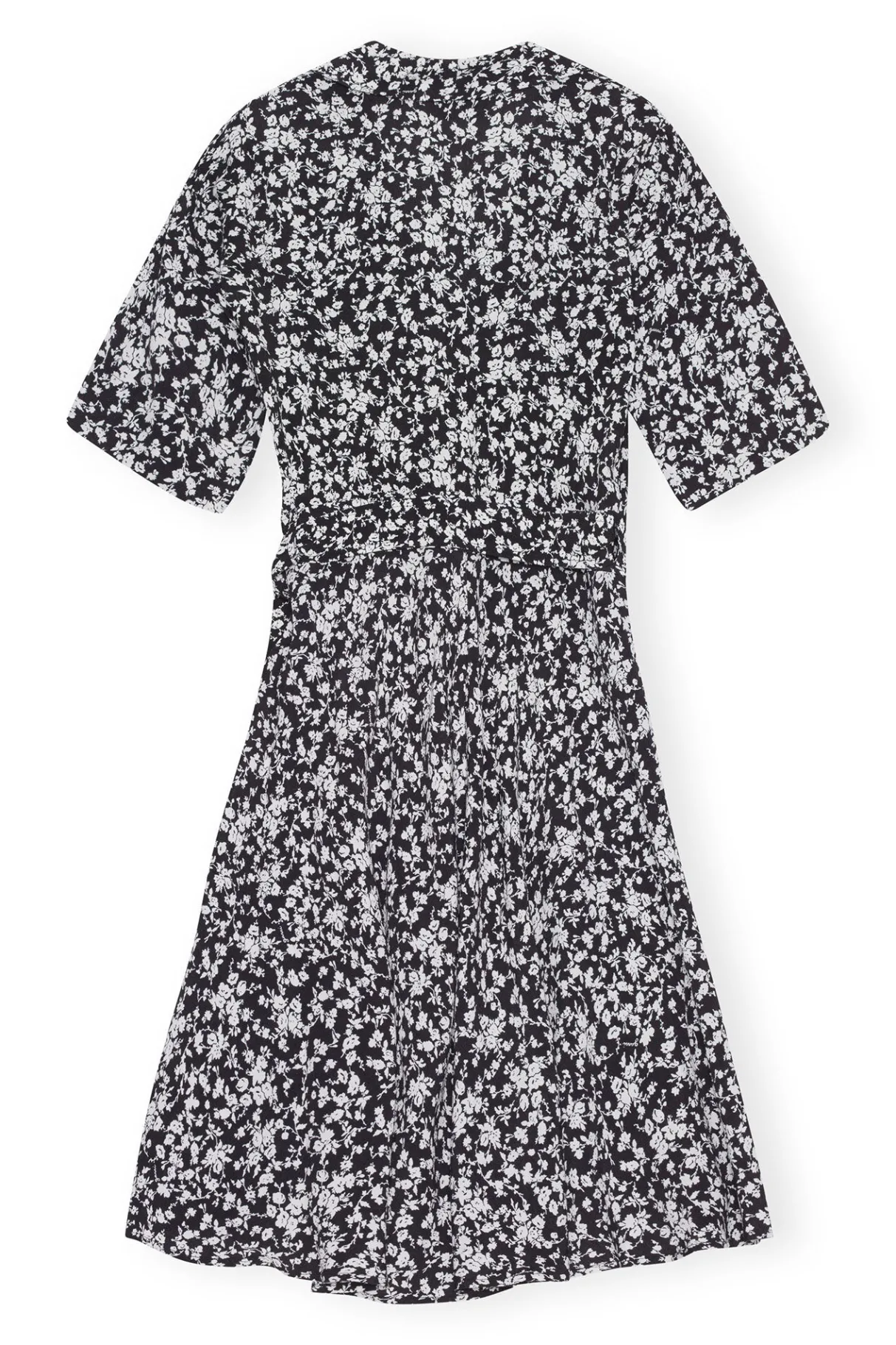 Online GANNI Printed Crepe Wrap Dress Black