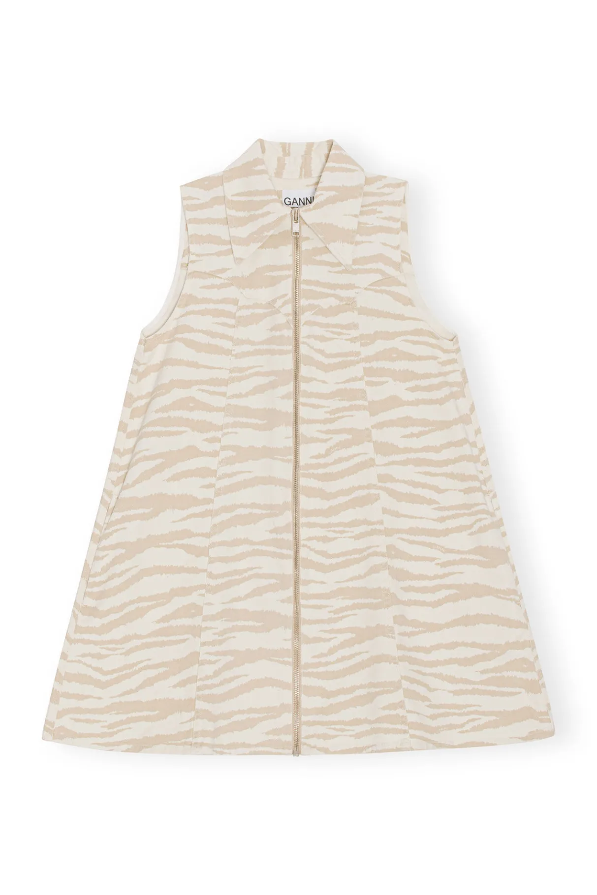 Cheap GANNI Printed Denim Mini Dress Pale Khaki