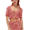 Discount GANNI Printed Georgette Cropped Smock Blouse Castle Wall