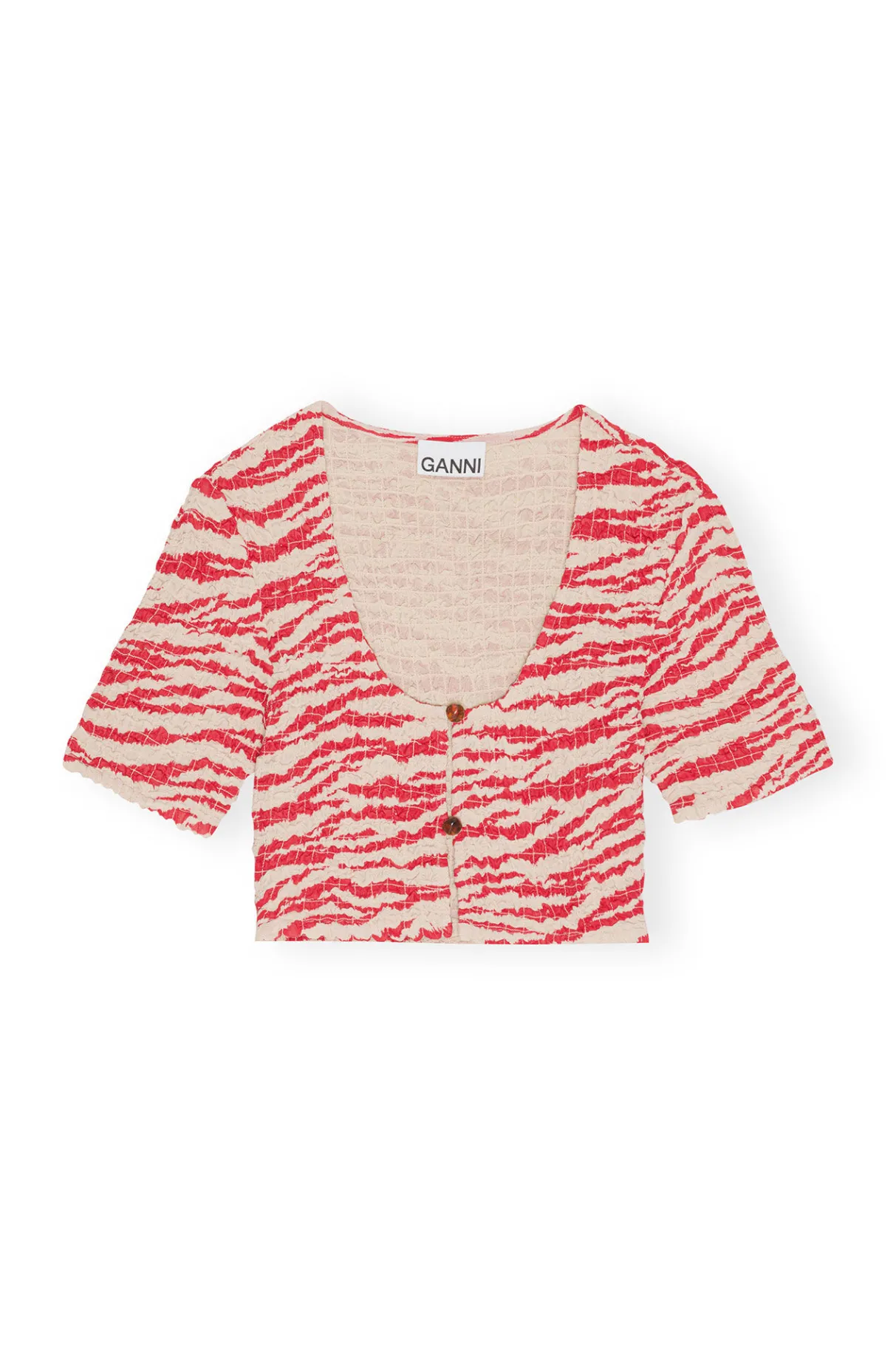 Discount GANNI Printed Georgette Cropped Smock Blouse Castle Wall