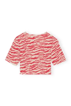 Discount GANNI Printed Georgette Cropped Smock Blouse Castle Wall