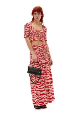 Clearance GANNI Printed Georgette Maxi Smock Skirt Castle Wall