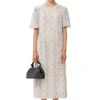 Shop GANNI Printed Georgette Puff Sleeve Midi Dress Egret