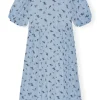 Discount GANNI Printed Georgette Puff Sleeve Midi Dress Brunnera Blue
