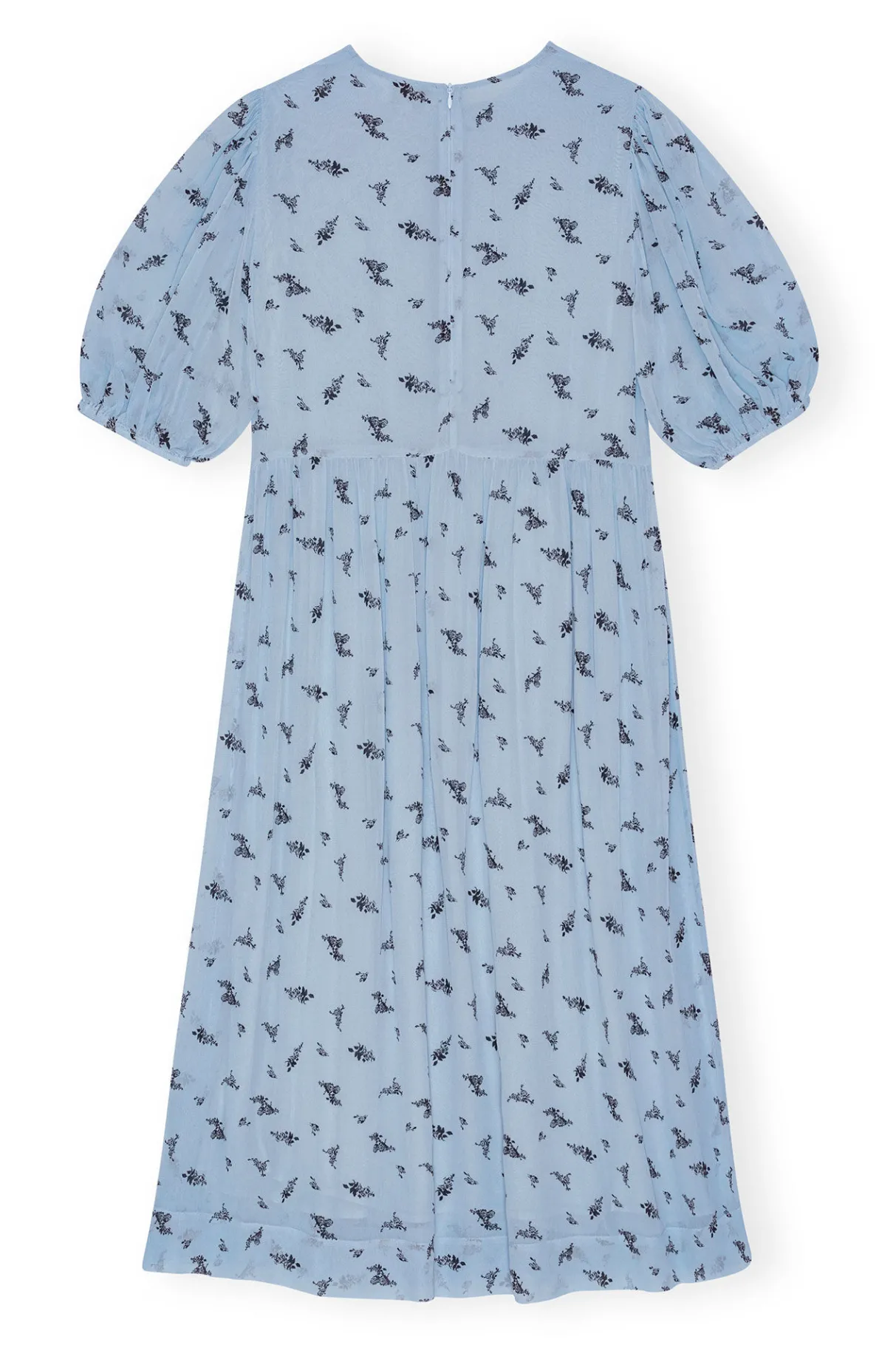 Discount GANNI Printed Georgette Puff Sleeve Midi Dress Brunnera Blue