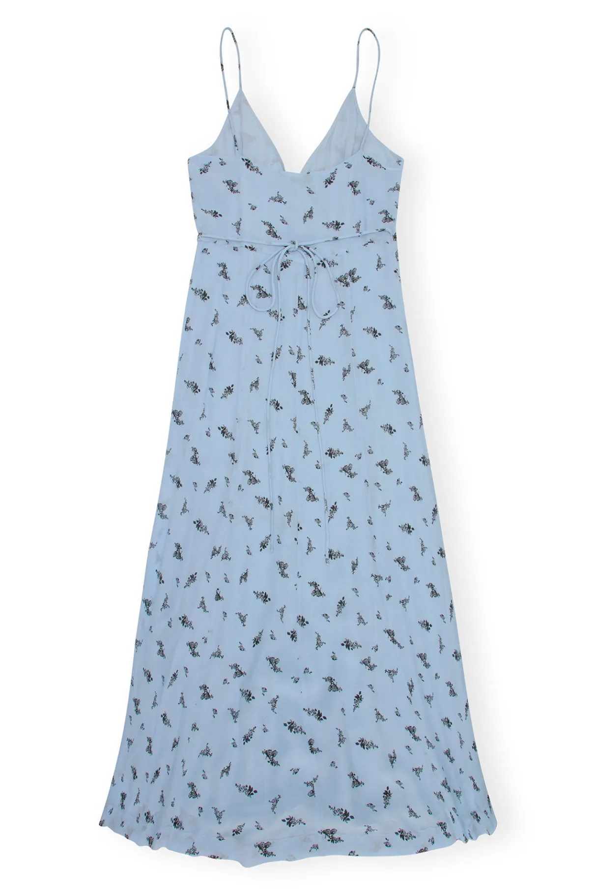Hot GANNI Printed Georgette Strap Wrap Dress Brunnera Blue