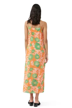 Cheap GANNI Printed Light Crepe Slip Dress Vibrant Orange