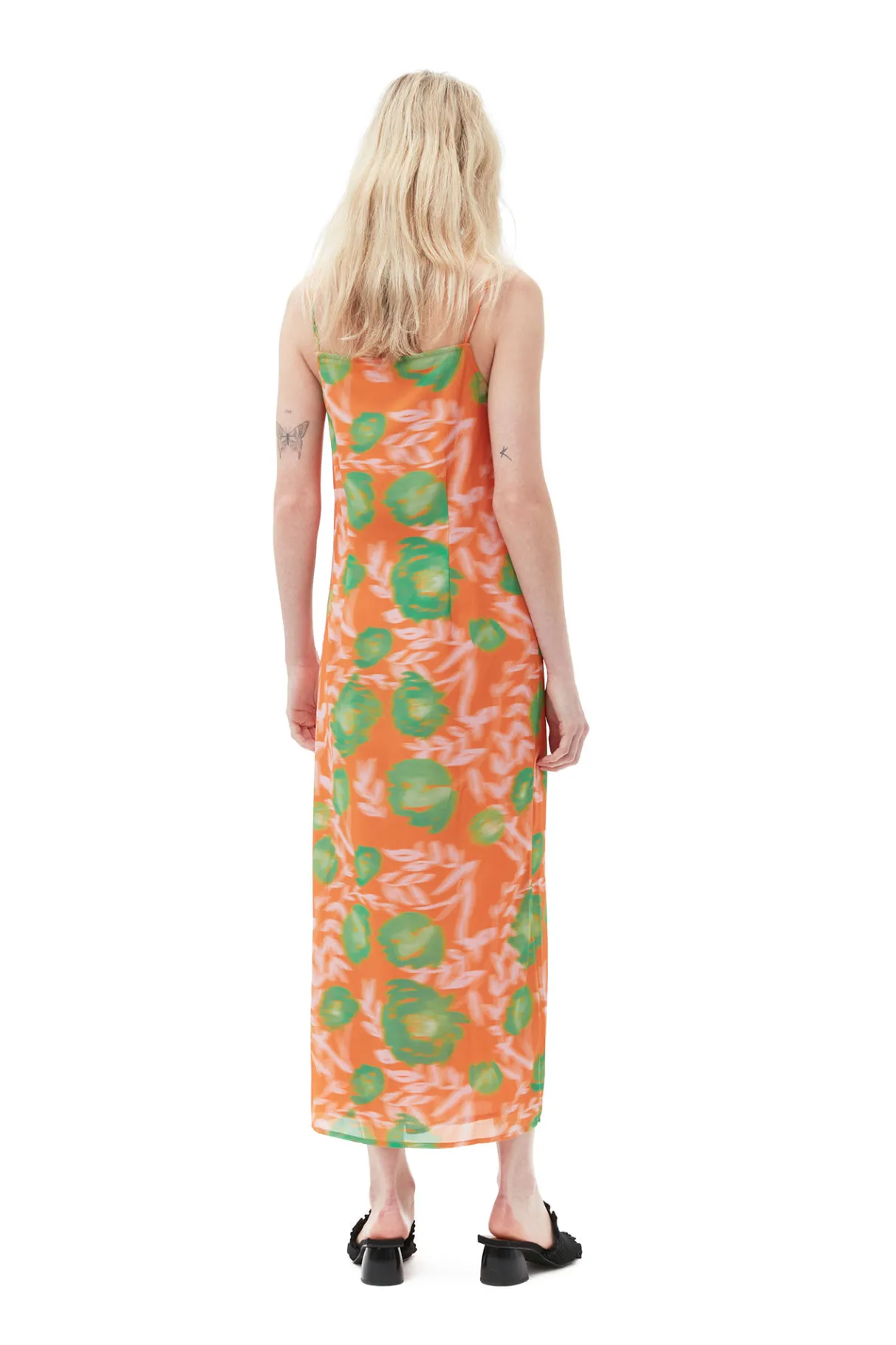 Cheap GANNI Printed Light Crepe Slip Dress Vibrant Orange